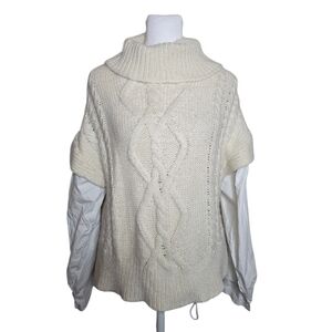 Love Tree Cowl Neck Sweater With Dress Sleeves Ivory And White Size Small